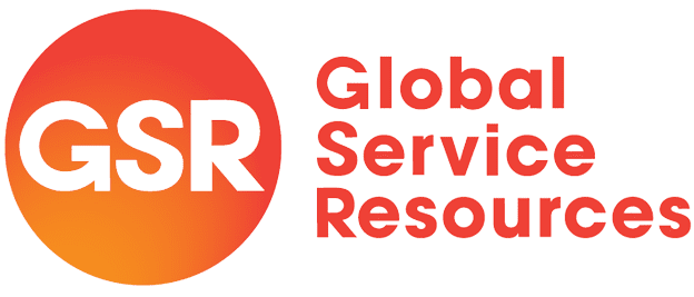 A red and white logo for global services resources.